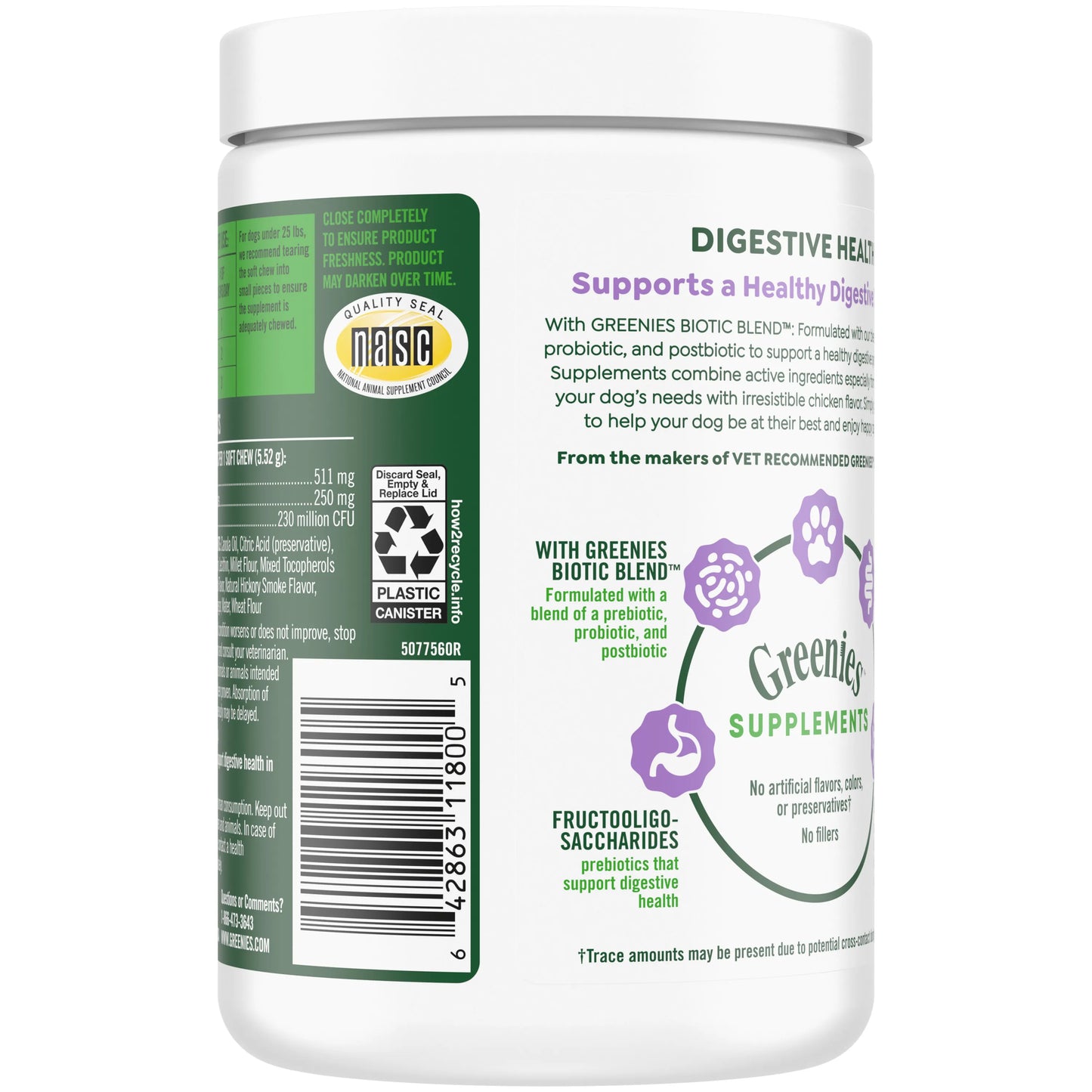 [Greenies][GREENIES Digestive Health Supplements, 80 Count][Back Image]