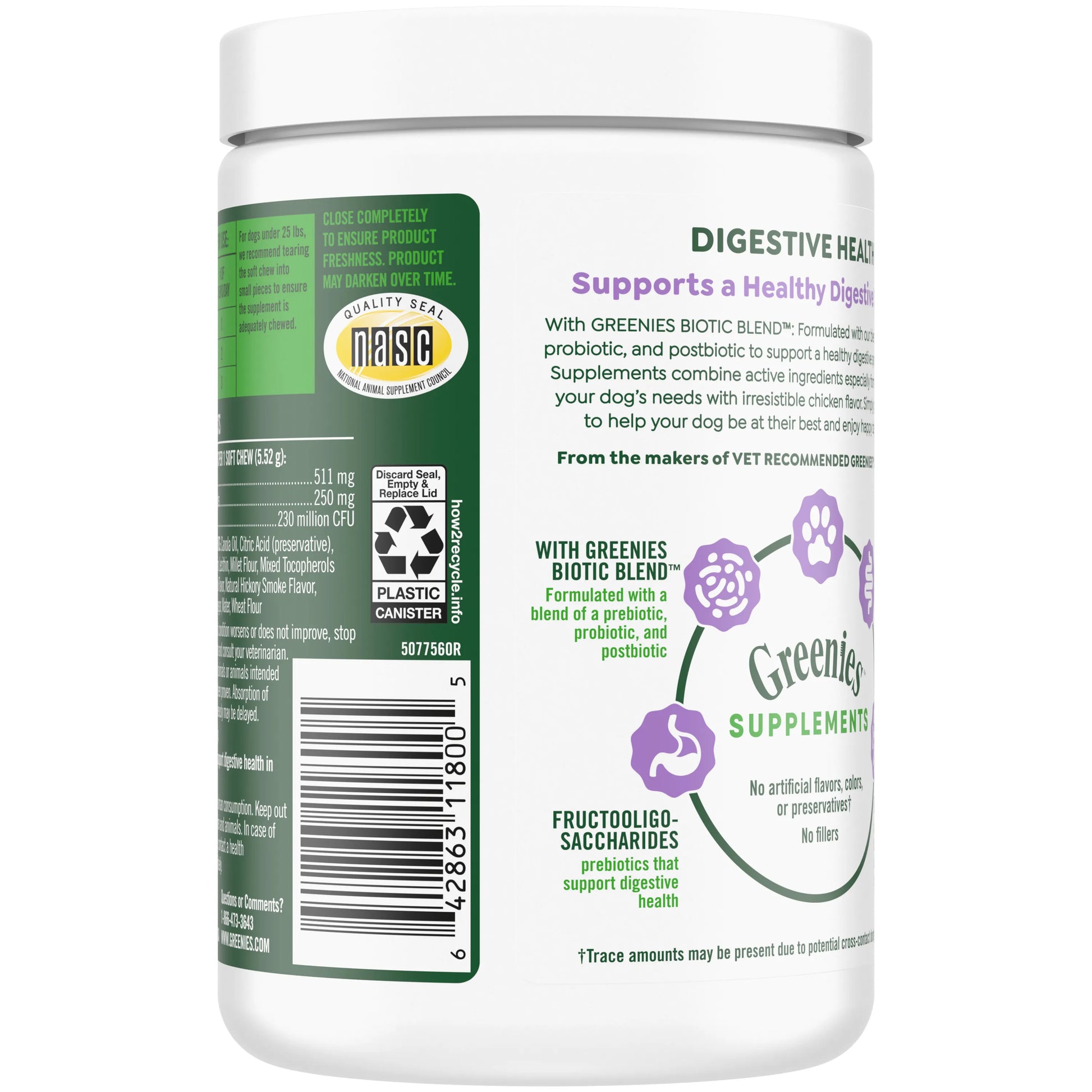 [Greenies][GREENIES Digestive Health Supplements, 80 Count][Back Image]