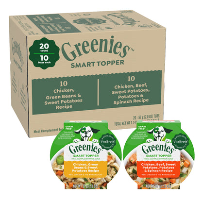 Greenies Smart Topper Wet Mix-In for Dogs, Chicken with Green Beans & Chicken with Beef Pack, 20 Trays of 2 oz