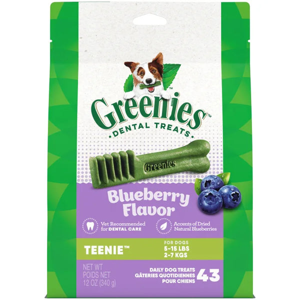 GREENIES TEENIE Natural Dog Dental Care Chews Oral Health Dog Treats Blueberry Flavor 12 oz. Pack 43 Treats