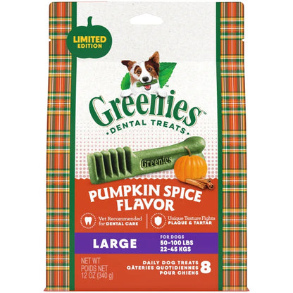 [Greenies][GREENIES Pumpkin Spice Large Dental Dog Treats, 12 oz. (8 Treats)][Main Image (Front)]