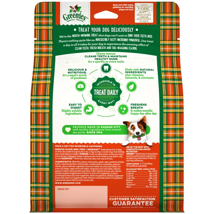 [Greenies][GREENIES Pumpkin Spice Regular Dental Dog Treats, 12 oz. (12 Treats)][Back Image]