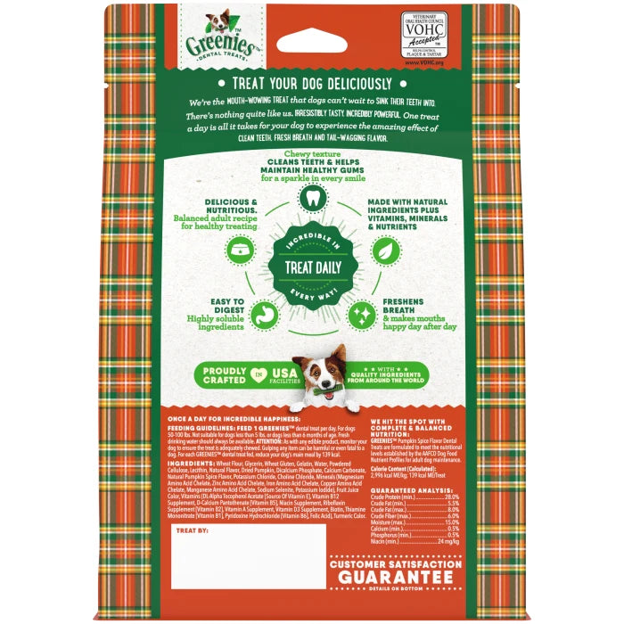 [Greenies][GREENIES Pumpkin Spice Large Dental Dog Treats, 12 oz. (8 Treats)][Back Image]