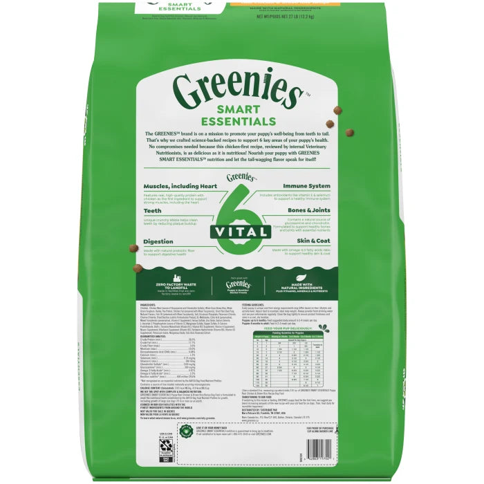 [Greenies][Greenies Smart Essentials Puppy High Protein Dry Dog Food Real Chicken & Brown Rice, 27 lb. Bag][Back Image]