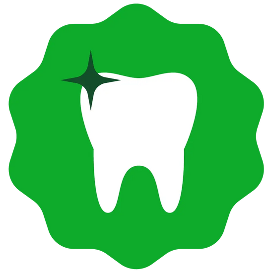 A green icon featuring a white tooth with a star-shaped marking on it, symbolizing dental excellence and shining bright.