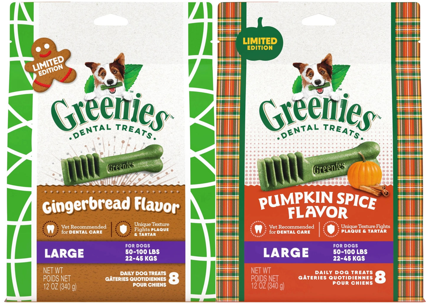 GREENIES Holiday Dental Treats Bundle for Large Dogs, Pumpkin Spice and Gingerbread