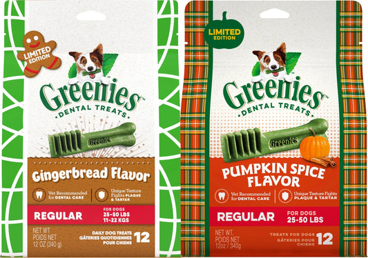 GREENIES Holiday Dental Treat Bundle for Regular Size Dogs, Pumpkin Spice and Gingerbread